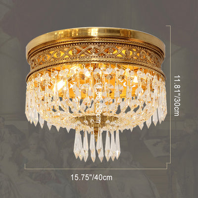 Traditional French Round All Copper Crystal 4/6 Light Flush Mount Ceiling Light For Bedroom