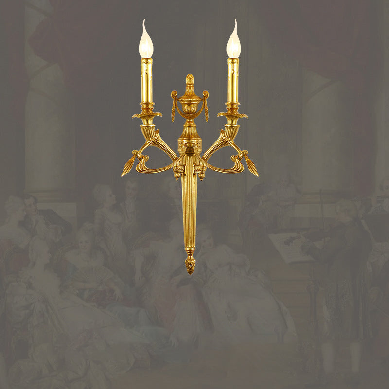 Traditional European Brass Candle Candleholder 2-Light Wall Sconce Lamp For Bedroom