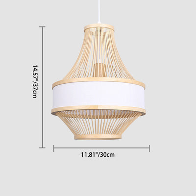 Modern Boho Bamboo Weaving Lantern Fabric 1-Light Pendant Light For Dining Room