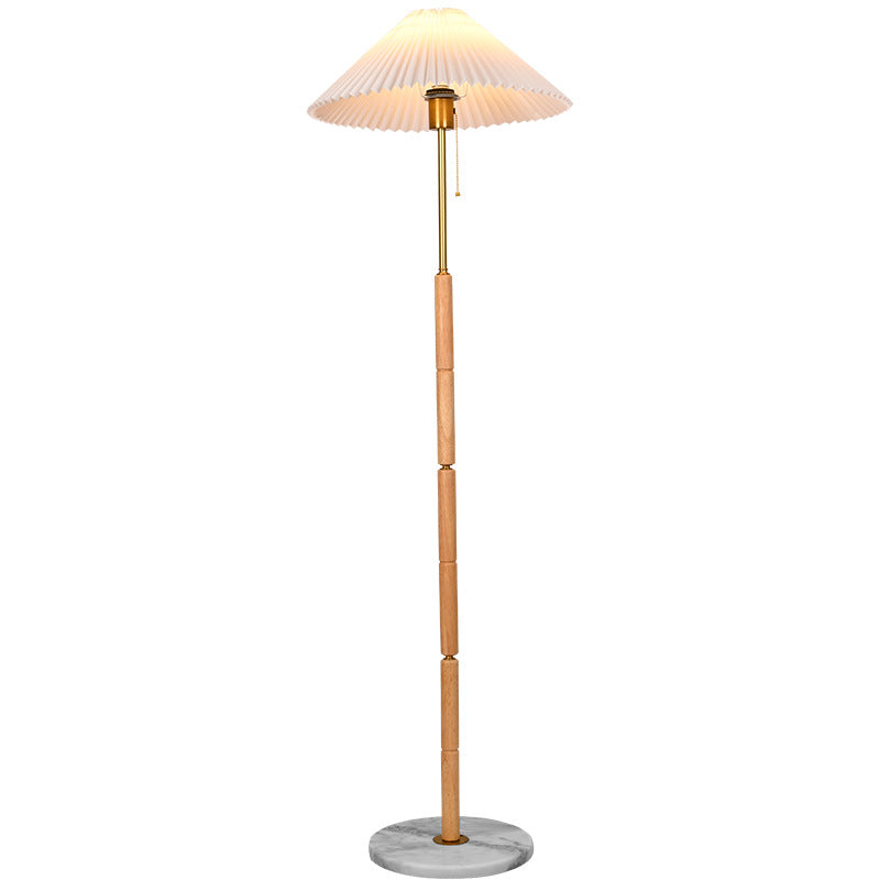 Traditional Japanese Plastic Pleated Conical Shade Marble Base 1-Light Standing Floor Lamp For Home Office