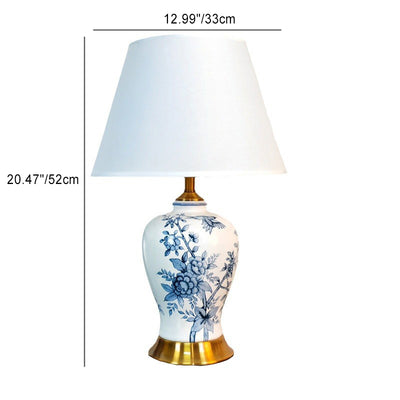 Traditional Chinese Fabric Ceramics Vase Base 1-Light Table Lamp For Bedroom