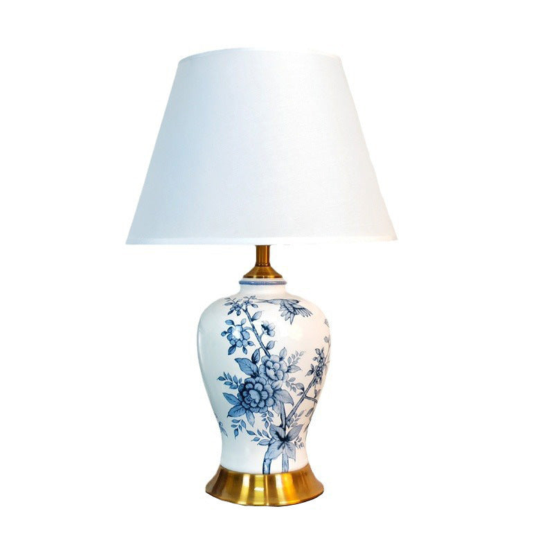 Traditional Chinese Fabric Ceramics Vase Base 1-Light Table Lamp For Bedroom