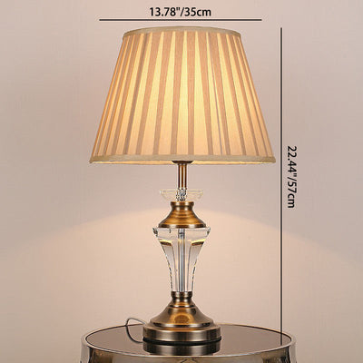 Traditional European Cylinder Hardware Crystal Fabric 1-Light Table Lamp For Bedroom