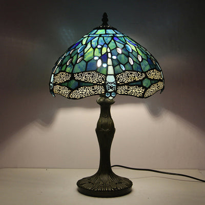 Traditional Tiffany Round Flower Alloy Stained Glass 1-Light Table Lamp For Living Room