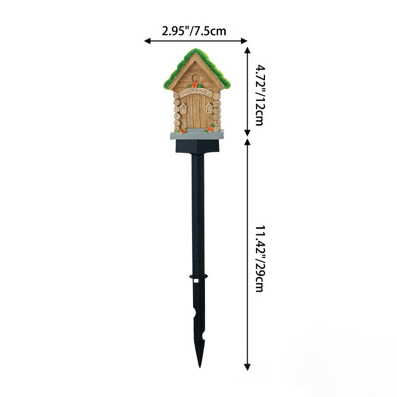 Contemporary Creative Resin Wooden House LED Solar Waterproof Lawn Insert Light For Outdoor Patio