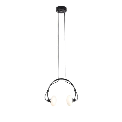 Contemporary Creative Headphone Iron Glass Shade 2-Light Chandelier For Living Room