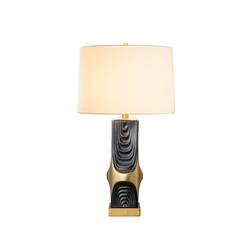 Modern Light Luxury Plated Ceramic Column Fabric 1-Light Table Lamp