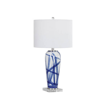 European Minimalist Painted Lines Ceramic Jar Fabric 1-Light Table Lamp