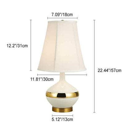 European Light Luxury Pleated Fabric Cone Ceramic Round Base 1-Light Table Lamp