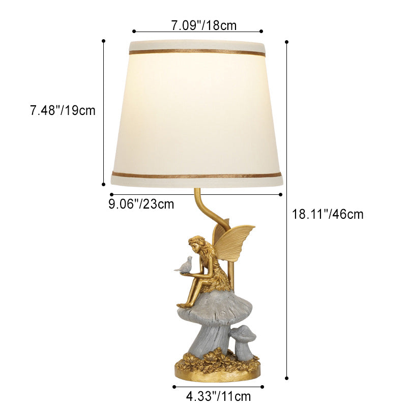 Modern Art Deco Cylinder Angel Resin Fabric Hardware 1-Light Table Lamp For Bedroom