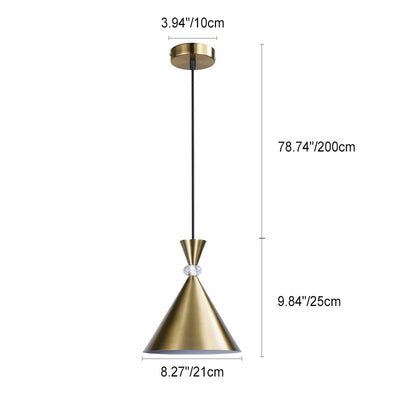 Lampe suspendue moderne de luxe en forme de cône, finition dorée, décor en cristal, 1 lumière, pour chambre à coucher 