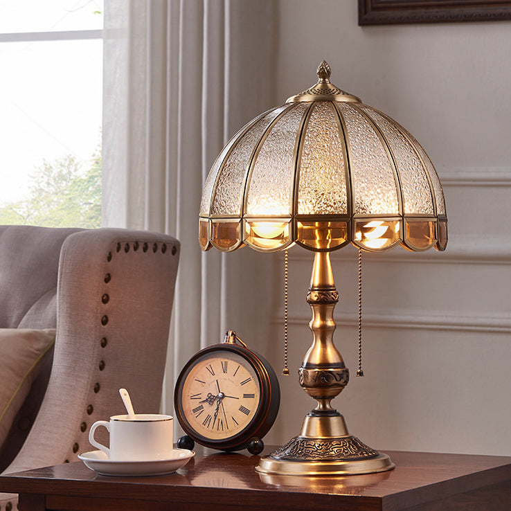 Contemporary Luxury Copper Frosted Glass Dome 2-Light Table Lamp For Living Room