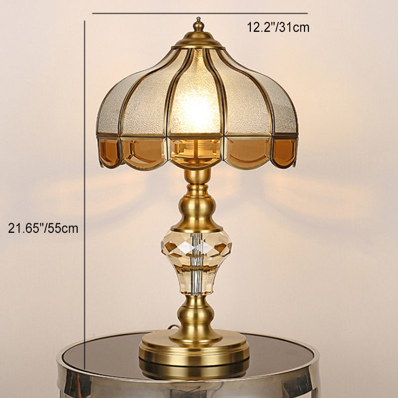 Contemporary Luxury Umbrella Copper Crystal Glass 1-Light Table Lamp For Bedroom