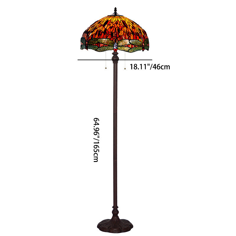 Traditional Tiffany Dragonfly Stained Glass 2-Light Standing Floor Lamp For Home Office