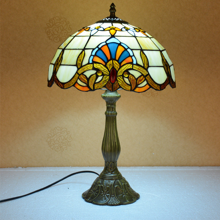 Traditional Tiffany Umbrella Alloy Stained Glass 1-Light Table Lamp For Bedroom