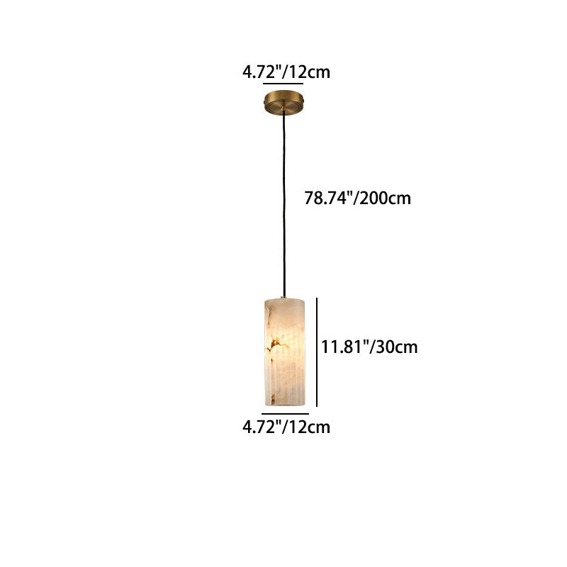 Traditional Chinese Marble Column Copper 1-Light Pendant Light For Bedroom