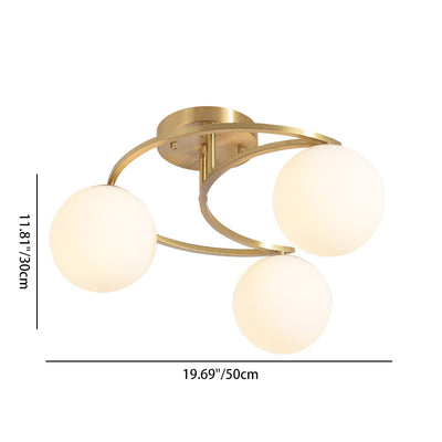 Contemporary Nordic Copper Glass Ball Moon 3/5 Light Semi-Flush Mount Ceiling Light For Bedroom