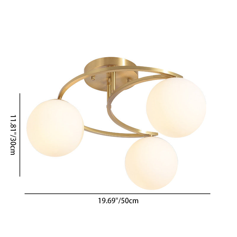 Contemporary Nordic Copper Glass Ball Moon 3/5 Light Semi-Flush Mount Ceiling Light For Bedroom