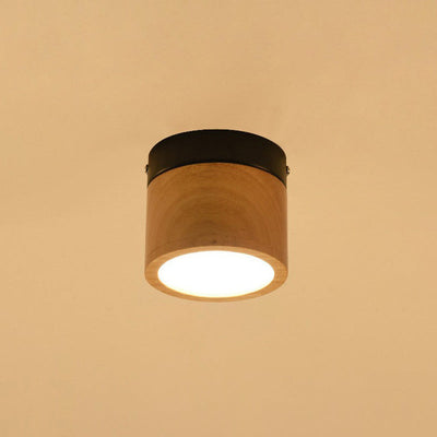 Traditional Japanese Wood Acrylic Cylindrical LED Spotlight Flush Mount Ceiling Light For Hallway