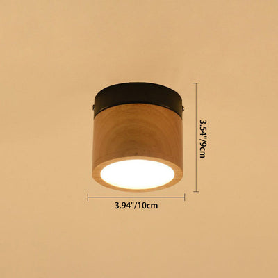 Traditional Japanese Wood Acrylic Cylindrical LED Spotlight Flush Mount Ceiling Light For Hallway