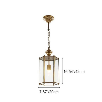 European Light Luxury Clear Hexagonal Cage Brass 1-Light Pendant Light