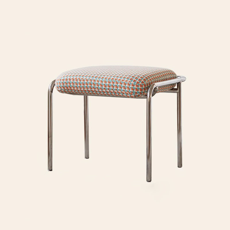 Contemporary Scandinavian Square Cotton Linen Upholstered Stainless Steel Frame Vanity Stool Backless For Bedroom