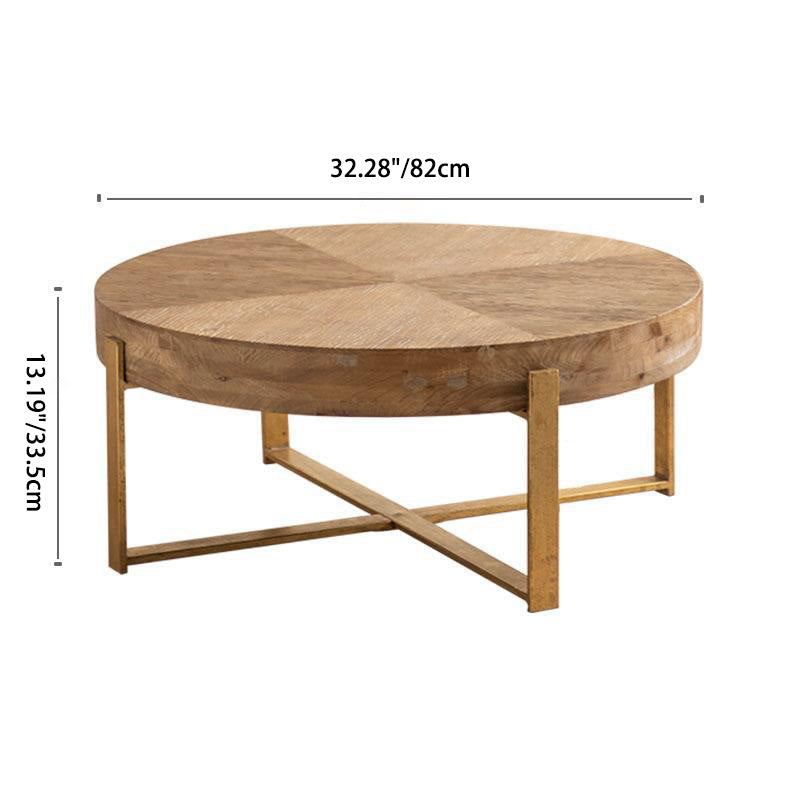 Traditional Retro Round Square Solid Wood Iron Coffee Table For Living Room