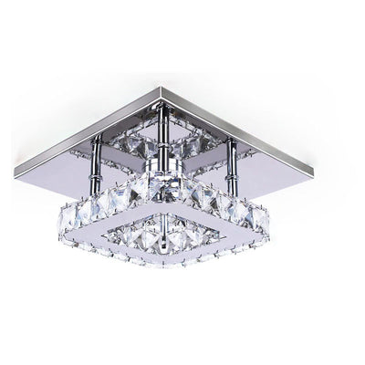 Contemporary Luxury Square Stainless Steel Crystal Decor LED Flush Mount Ceiling Light For Living Room