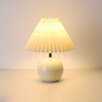 Modern Minimalist Round Pleated Ceramic PVC 1-Light Table Lamp For Bedroom