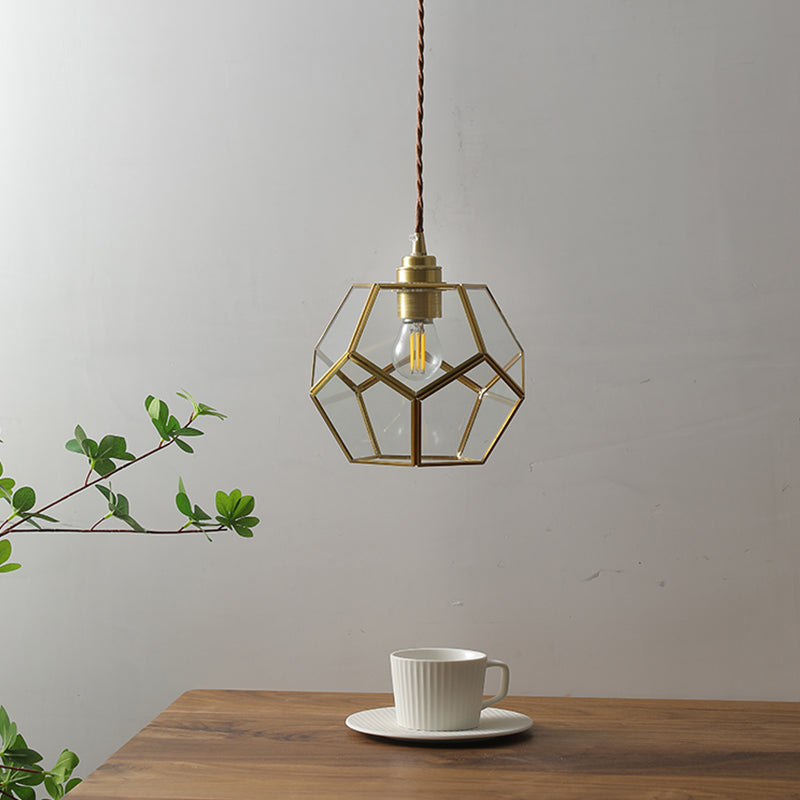 Nordic Vintage Polygonal Clear Glass Brass 1-Light Pendant Light