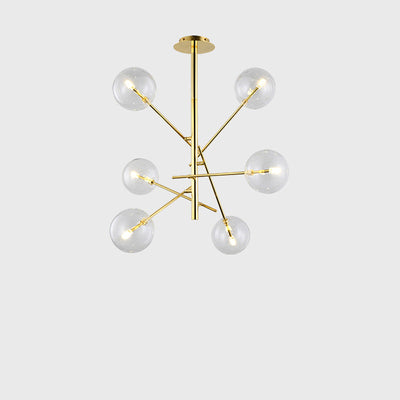 Modern Mid-century Magic Bean Glass Ball Iron Frame 6-Light Chandelier For Living Room