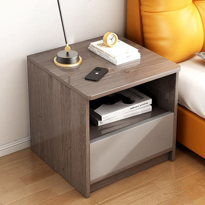 Modern Minimalist Square Table Top High Density Panel Nightstand 1-Drawer For Bedroom