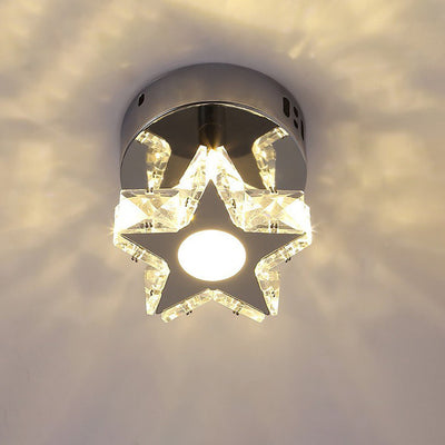 Modern Simplicity Stainless Steel Crystal Acrylic Star Heart Round Hexagon Elliptical LED Flush Mount Ceiling Light For Hallway