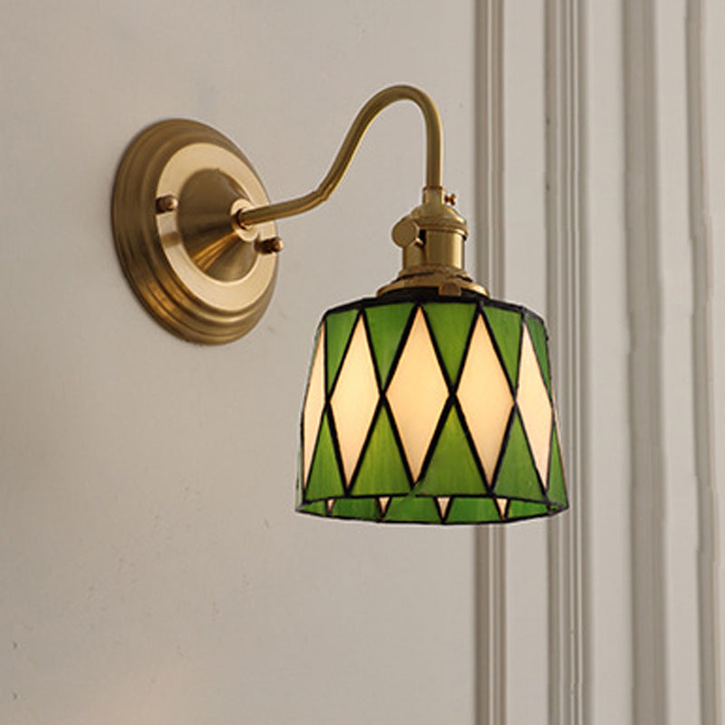 Traditional Tiffany Round Copper Glass 1-Light Wall Sconce Lamp For Living Room