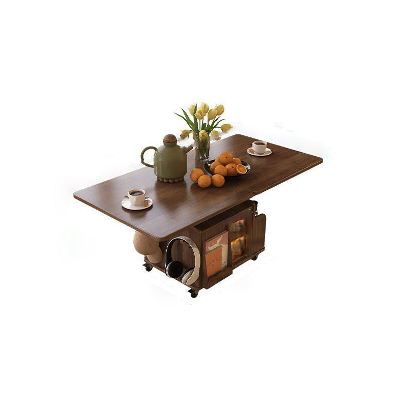 Contemporary Retro Wood Rectangular Collapsible Coffee Table On Casters Storage Cabinets For Living Room