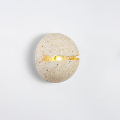 Traditional Japanese Crack Yellow Travertine Semicircle 1-Light Wall Sconce Lamp For Living Room