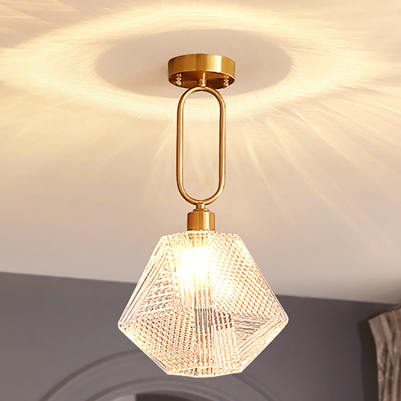 Modern Luxury Gold Finish Frame Geometric Glass Shade 1-Light Pendant Light For Bedroom