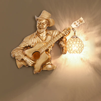 Contemporary Creative Guitar Player Resin Crystal 1-Light Wall Sconce Lamp For Entertainment Room