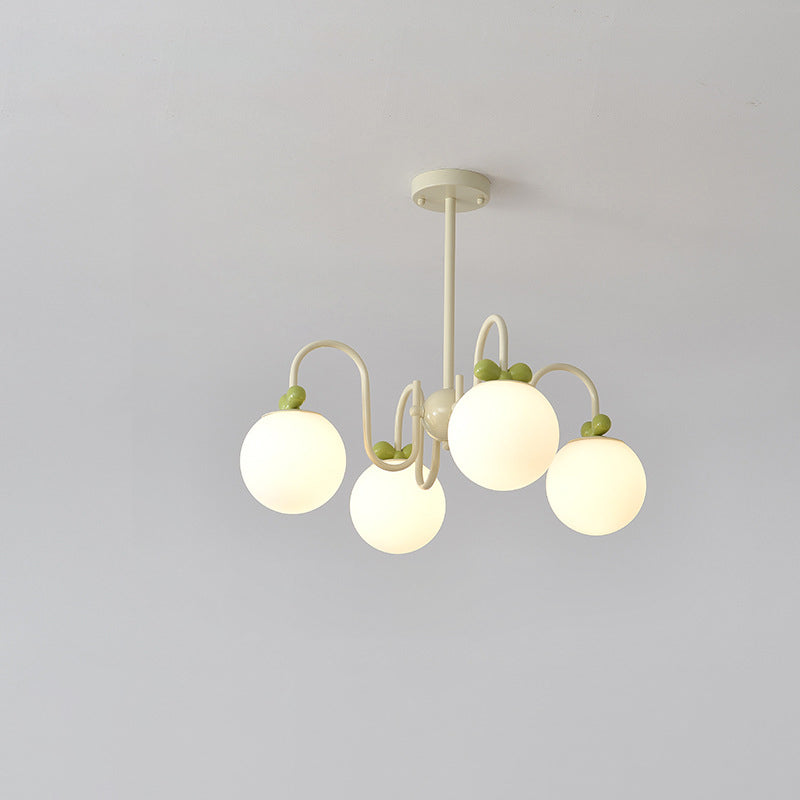 Modern Minimalist Cream Bow Round Ball Hardware Glass 4/5/6/8 Light Chandelier For Living Room