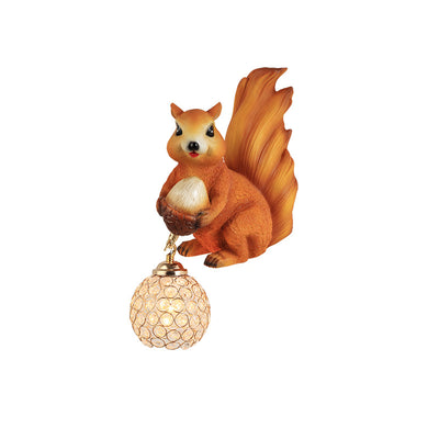 Traditional European Kids Squirrel Ball Crystal Resin 1-Light Wall Sconce Lamp For Bedside