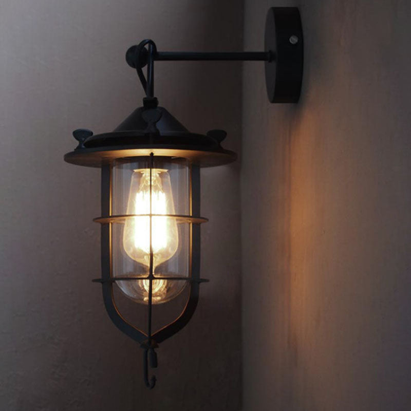 Contemporary Industrial Iron Glass Round 1-Light Wall Sconce Lamp For Dining Room