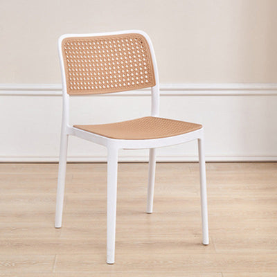 Contemporary Simplicity Square Rattan-like Plastic Stackable Dining Chair Armrest Backrest For Dining Room