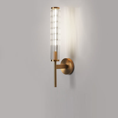 Modern Minimalist All Brass Glass Linear 1-Light Wall Sconce Lamp For Bedroom