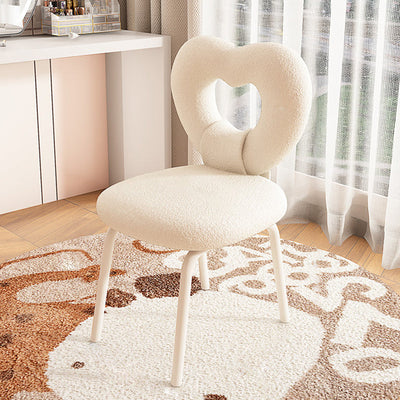 Contemporary Nordic Round Heart Lambswool Solid Wood Metal Vanity Stool Backrest For Bedroom