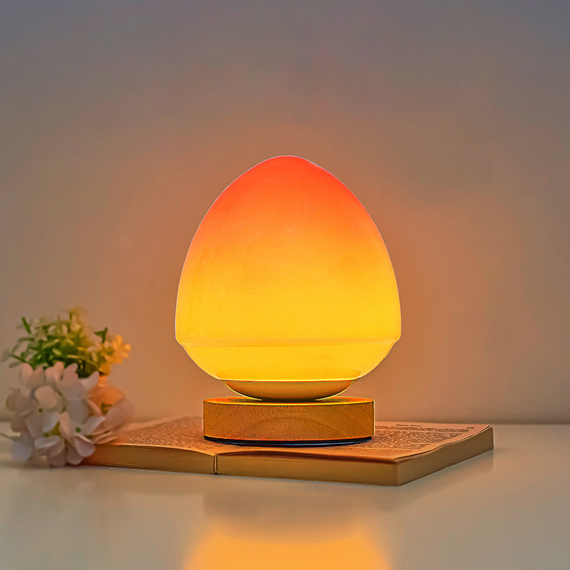 Modern Simplicity Peach Glass Shape Wood Base USB Rechargeable LED Table Lamp Night Light For Home Office