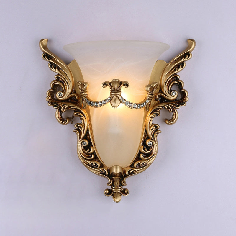 Traditional European Wings Cup Resin Glass 1-Light Wall Sconce Lamp For Bedroom