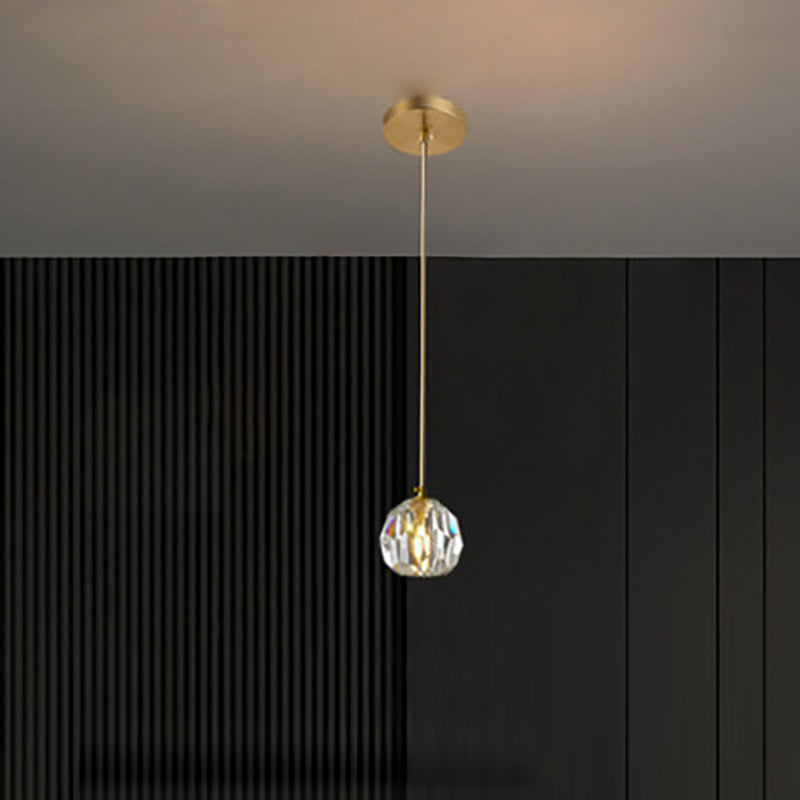 Modern Luxury Radiant Clear Crystal Ball Copper 1-Light Pendant Light For Living Room