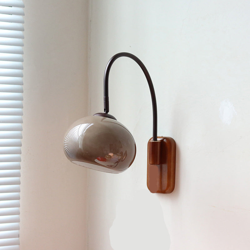 Contemporary Creative Half Round Fishing Rod Wood Glass 1-Light Wall Sconce Lamp For Bedroom