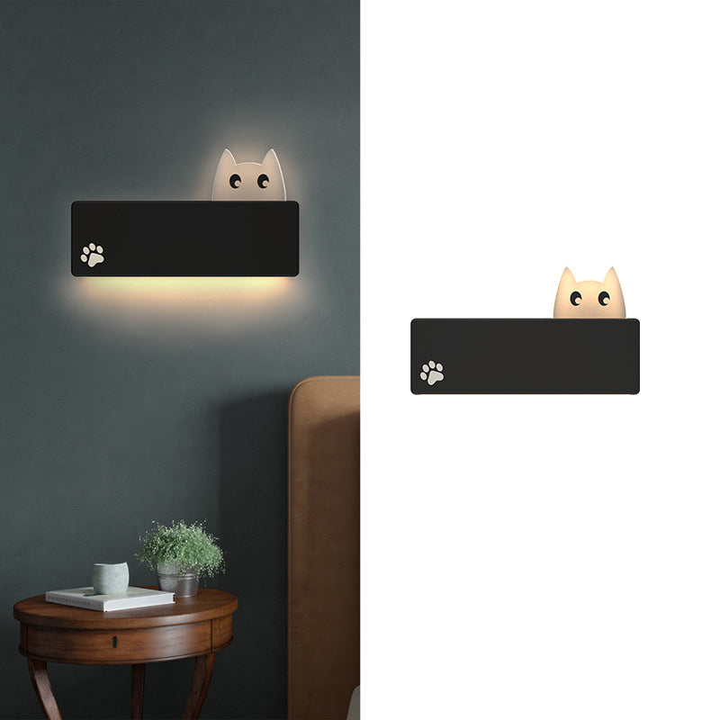 Modern Simplicity Cartoon Animal Cat Rectangular Iron LED Wall Sconce Lamp For Living Room