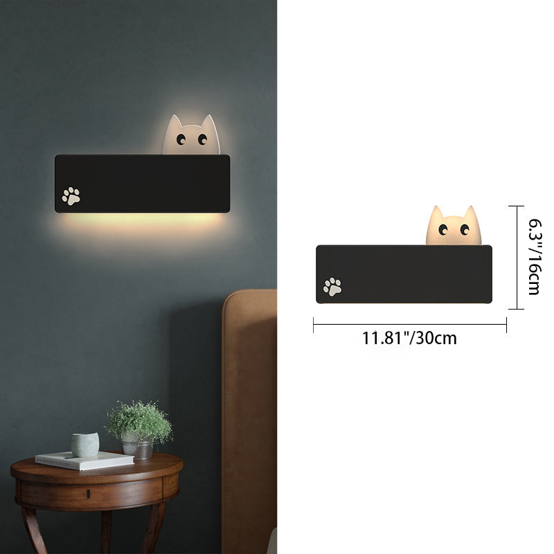 Modern Simplicity Cartoon Animal Cat Rectangular Iron LED Wall Sconce Lamp For Living Room